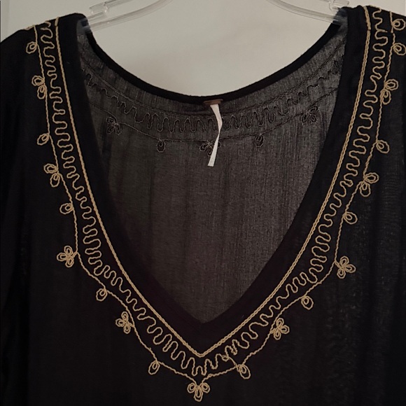 Free People Black Tunic with Gold Floral Embroidery - Picture 7 of 8